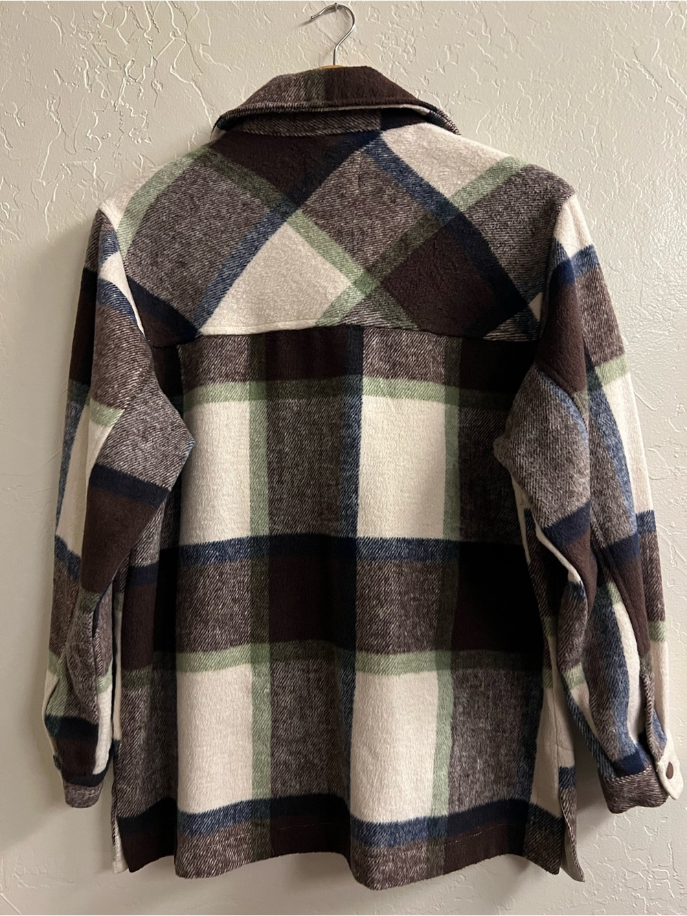 Ashley By 26 International Plaid Shirt Jacket in Navy, Brown & Cream - Picture 4 of 8